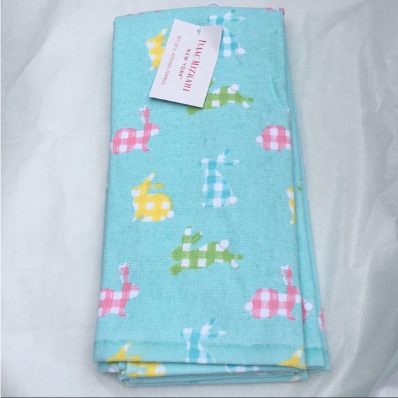 Isaac Mizrahi bunny dish towels set of two NWT all cotton in cheerful colors. - Picture 4 of 4